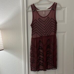Free People Sleeveless Deep Purple Beaded Mesh Mini Dress